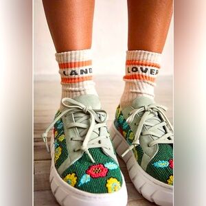 Free People View From The Top Beaded Sneakers Size 40, US 9, Tennis Green NIB